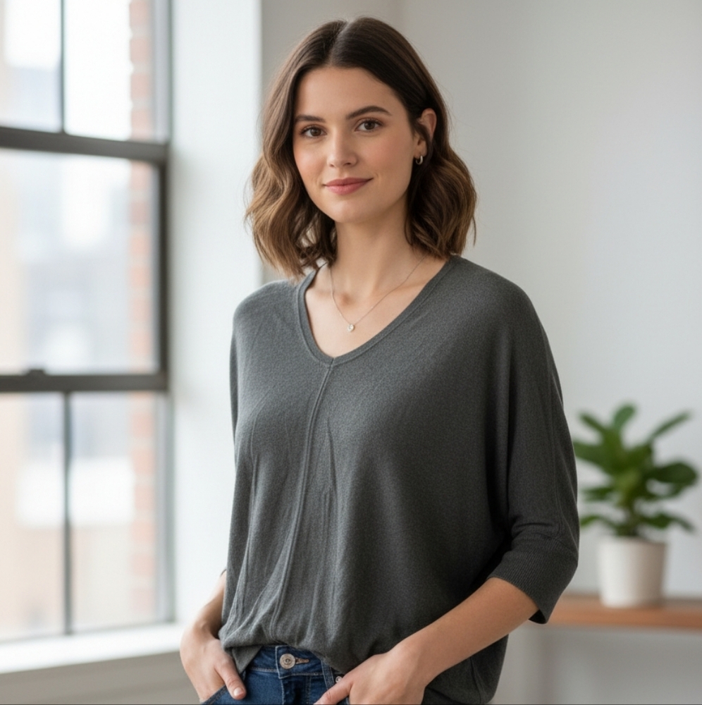 Eileen Fisher Slate Gray V-Neck Long Sleeve Sweater